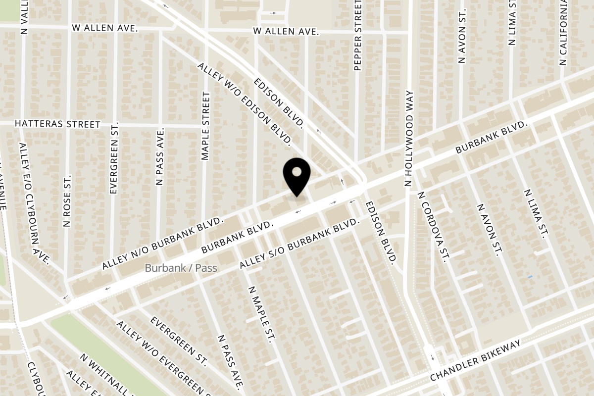 Map showing the location of Hamburguetza Burbank on 3803 W Burbank Blvd in Burbank